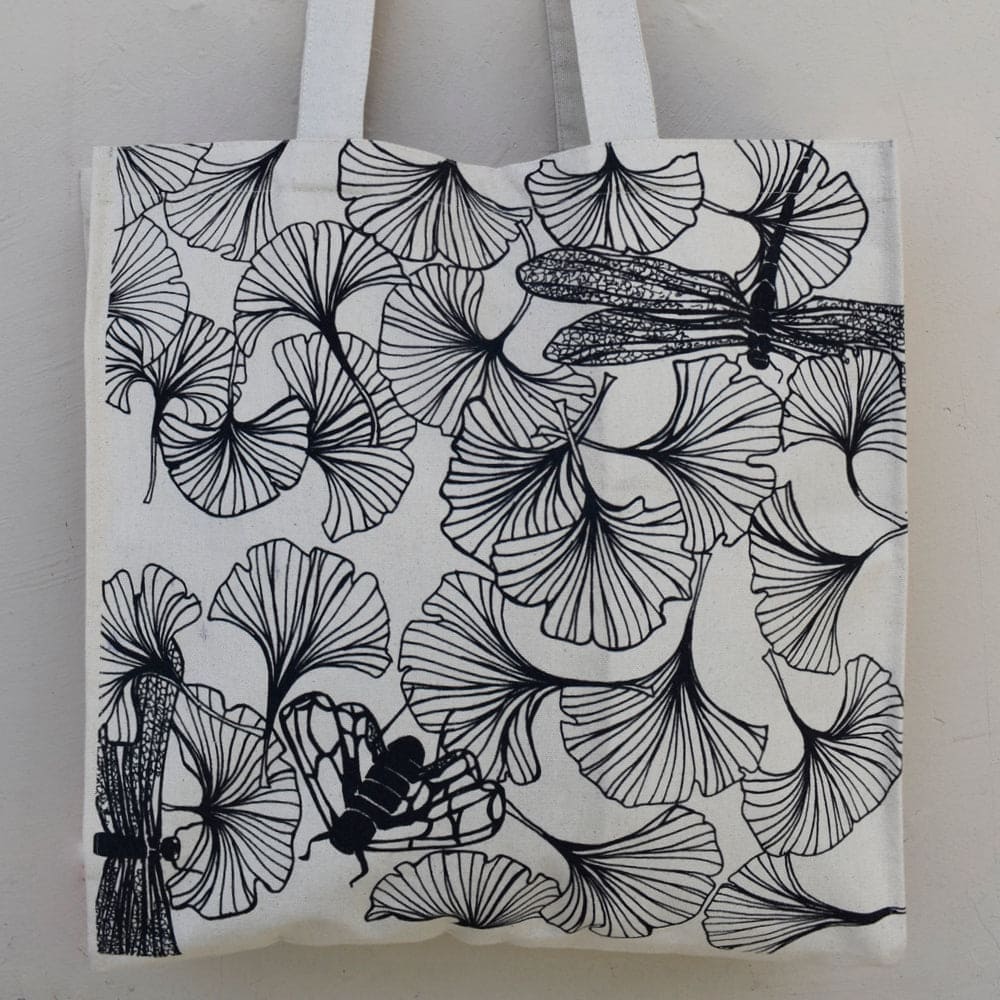 Dragonfly Canvas Bag - White/black - Charkha TalesDragonfly Canvas Bag - White/black