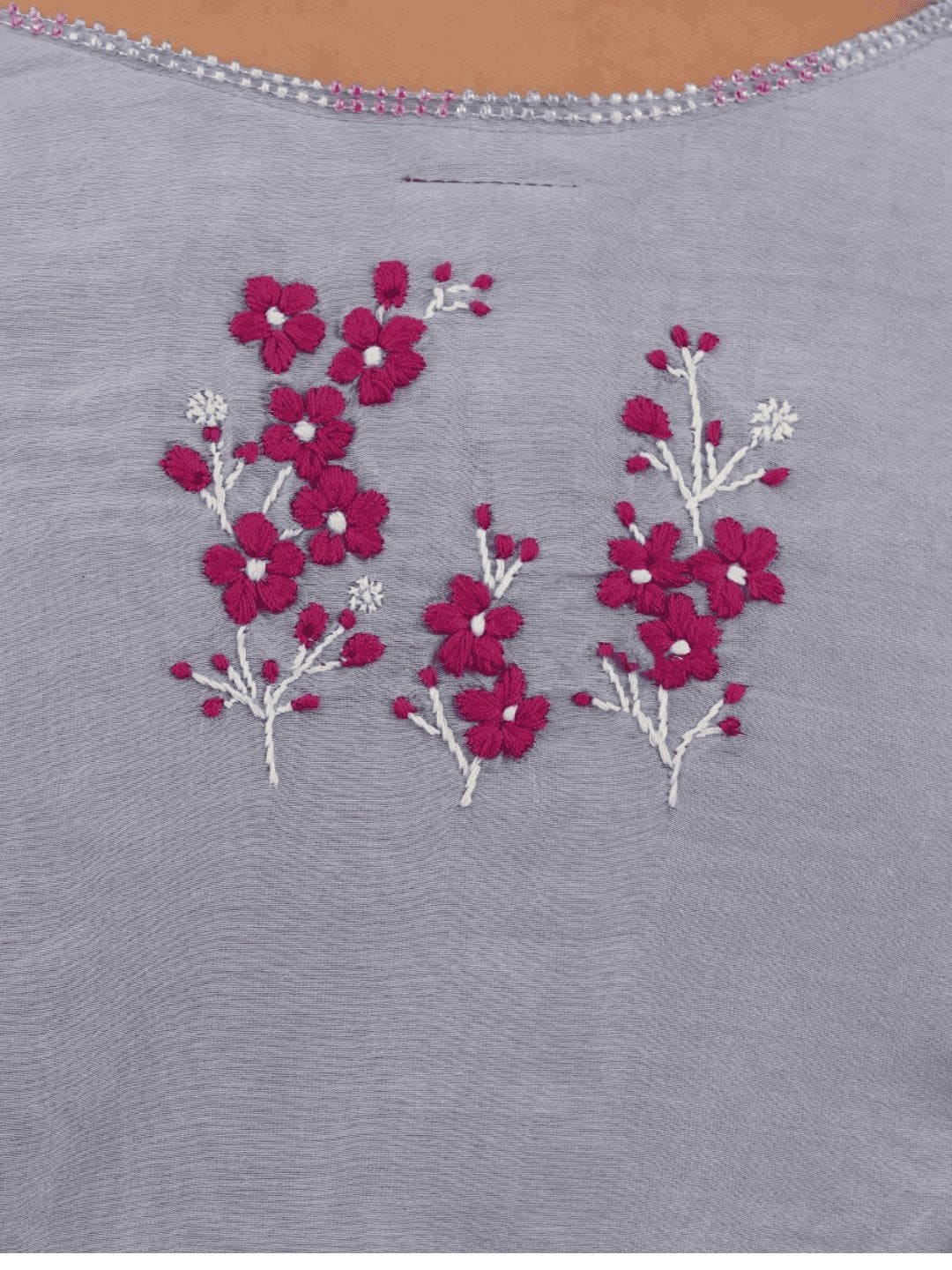 Embroiderd Chanderi Silk Blouse - Grey - Charkha TalesEmbroiderd Chanderi Silk Blouse - Grey
