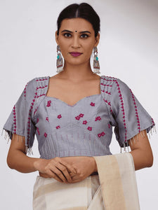Embroiderd Chanderi Silk Blouse - Grey
