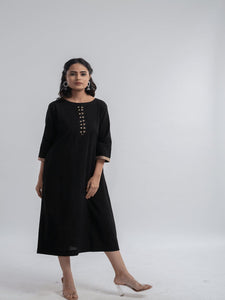 Embroidered Cotton Dress - Black