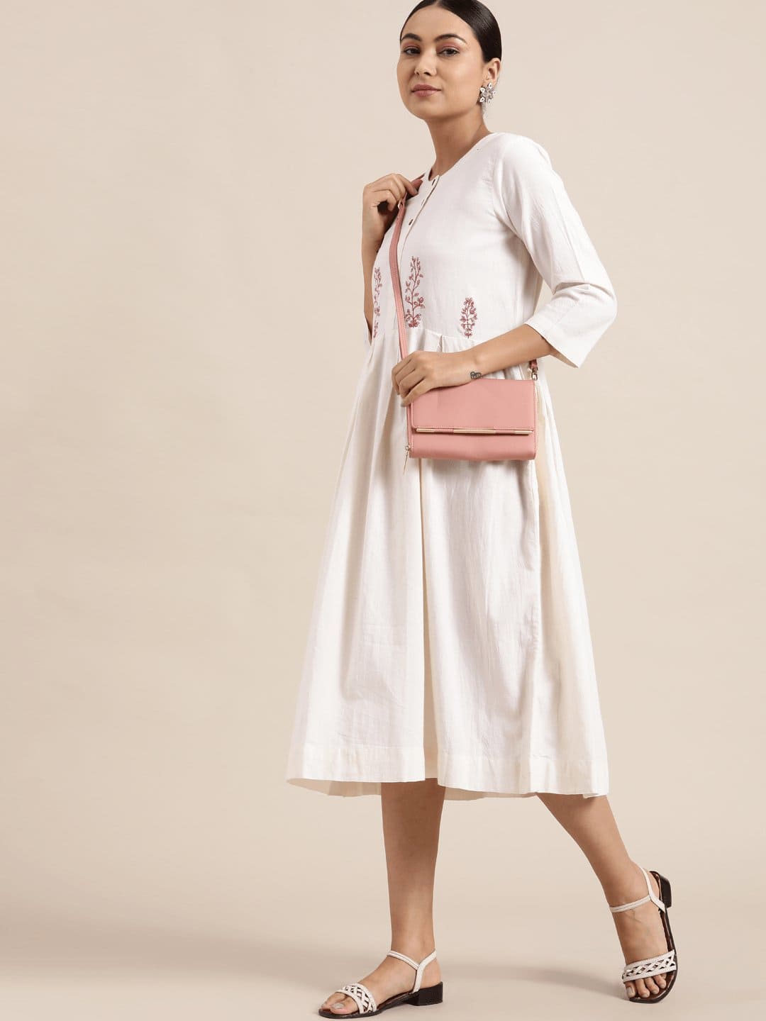 Embroidered Cotton Dress - White - Charkha TalesEmbroidered Cotton Dress - White