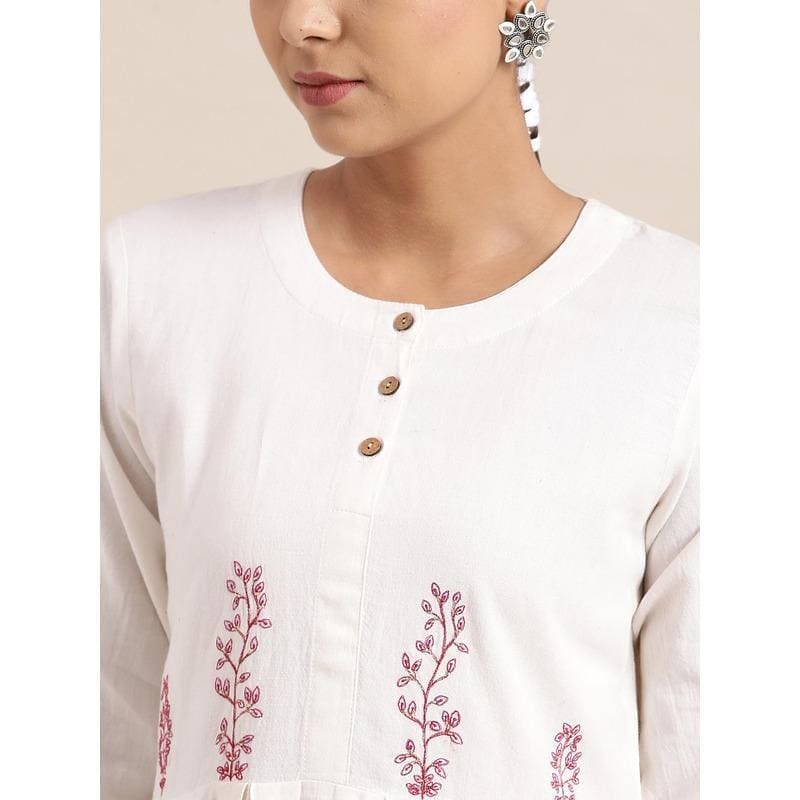 Embroidered Cotton Dress - White - Charkha TalesEmbroidered Cotton Dress - White