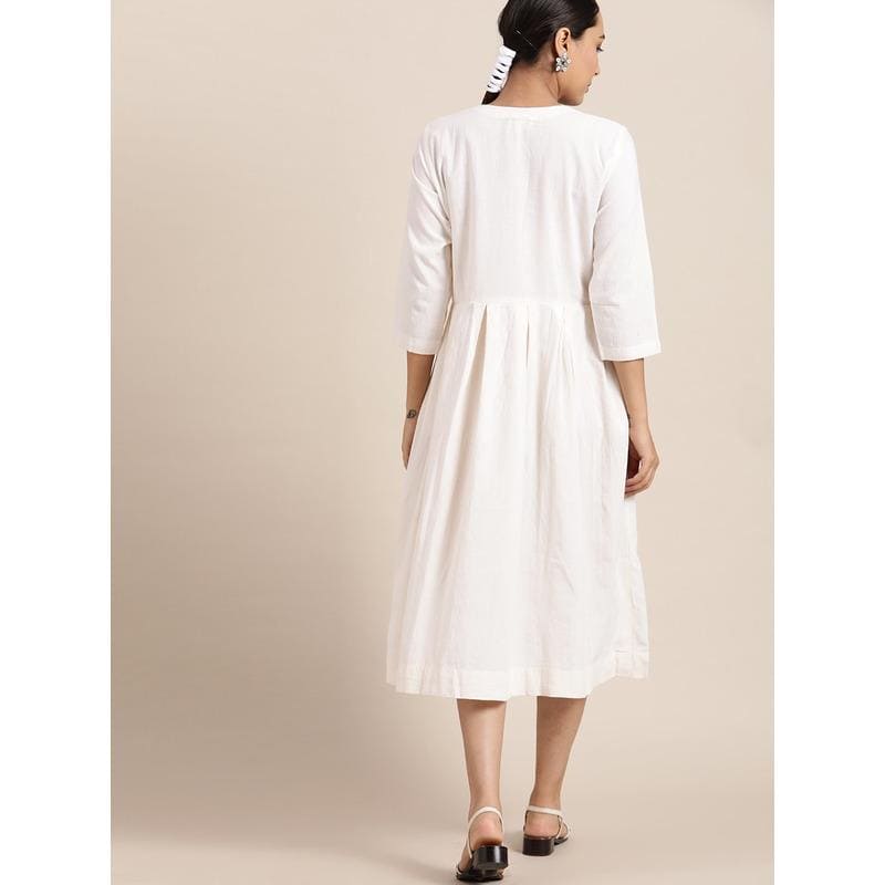 Embroidered Cotton Dress - White - Charkha TalesEmbroidered Cotton Dress - White