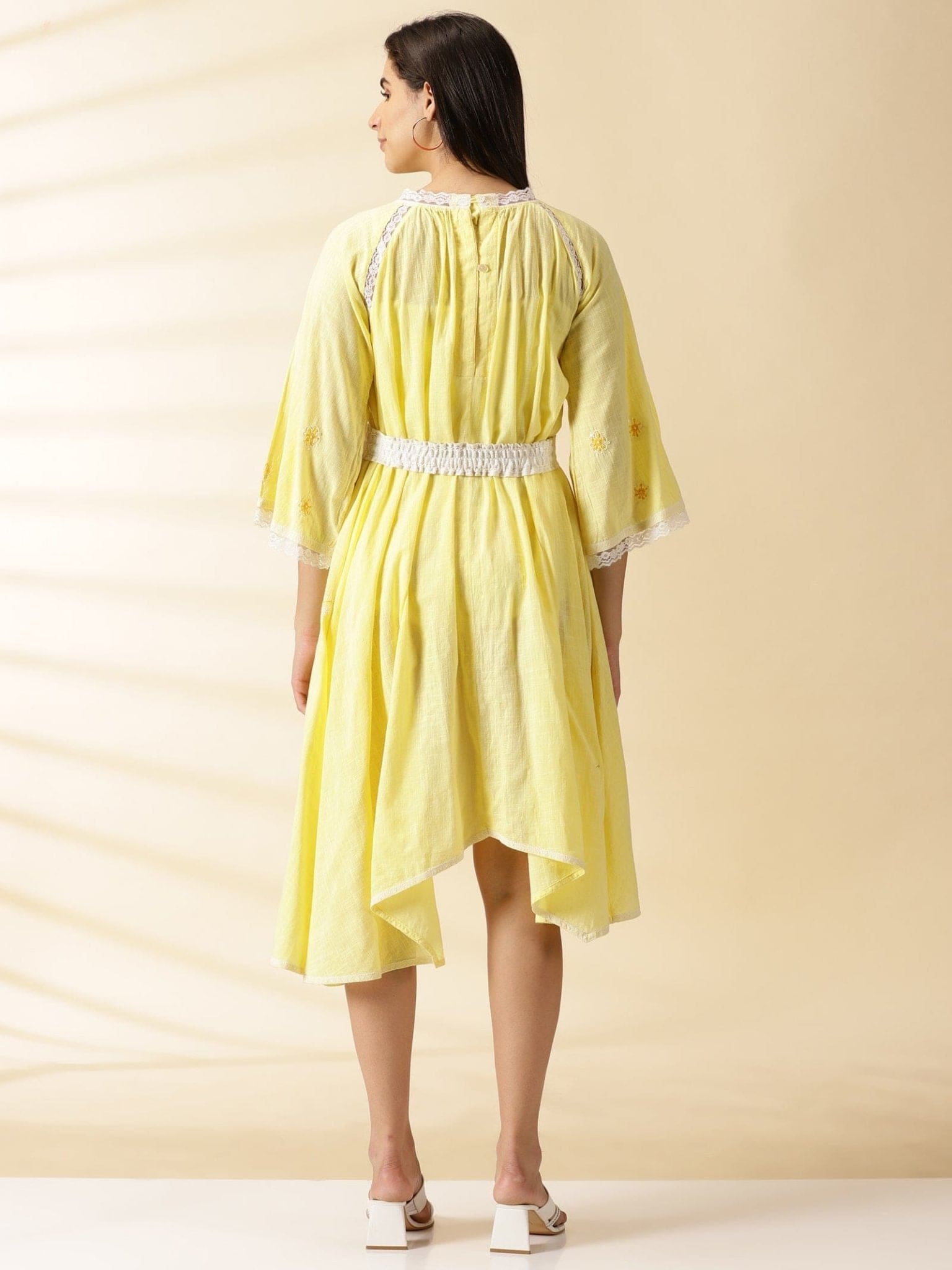 Embroidered Hankercheif Dress - Yellow - Charkha TalesEmbroidered Hankercheif Dress - Yellow