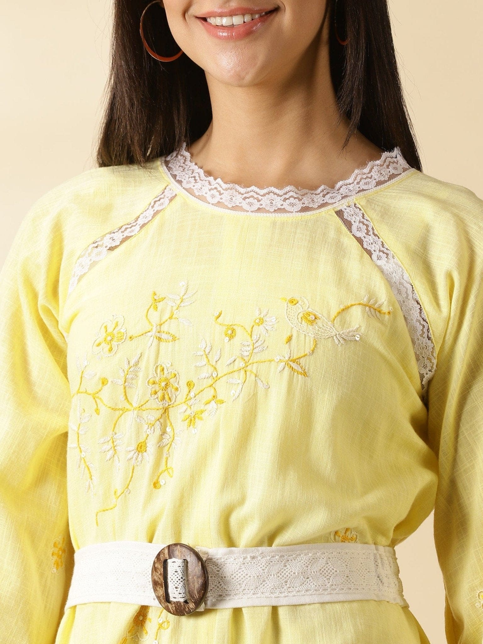 Embroidered Hankercheif Dress - Yellow - Charkha TalesEmbroidered Hankercheif Dress - Yellow