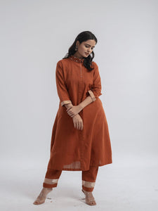 Embroidered Kurta Set With Golden Zari - Brown