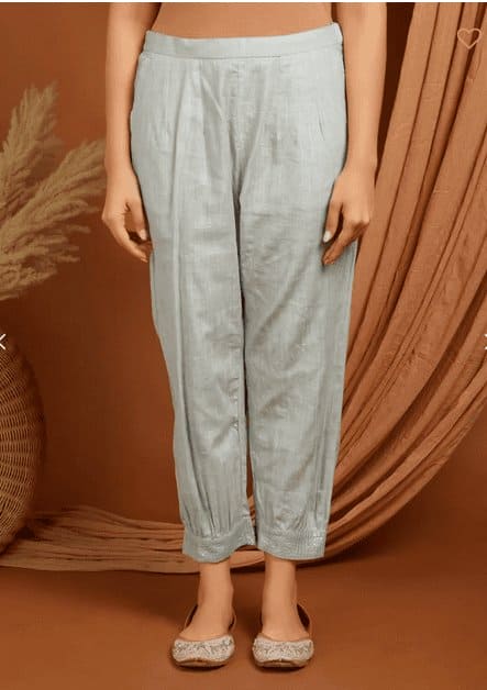 Embroidered Linen Kurta Set - Grey - Charkha TalesEmbroidered Linen Kurta Set - Grey