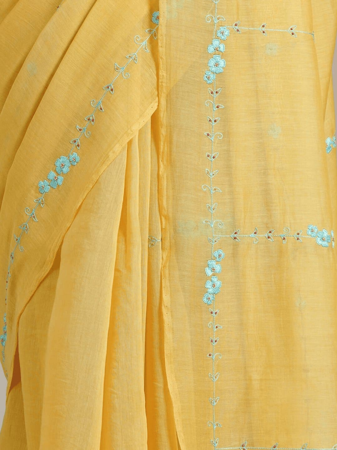 Embroidered Silk Chanderi Saree - Yellow - Charkha TalesEmbroidered Silk Chanderi Saree - Yellow