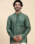 Emerald Green Chanderi Men Shirt - Charkha TalesEmerald Green Chanderi Men Shirt