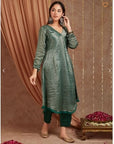 Emerald Green Chanderi Silk Shimmer Kurta Set - Charkha TalesEmerald Green Chanderi Silk Shimmer Kurta Set