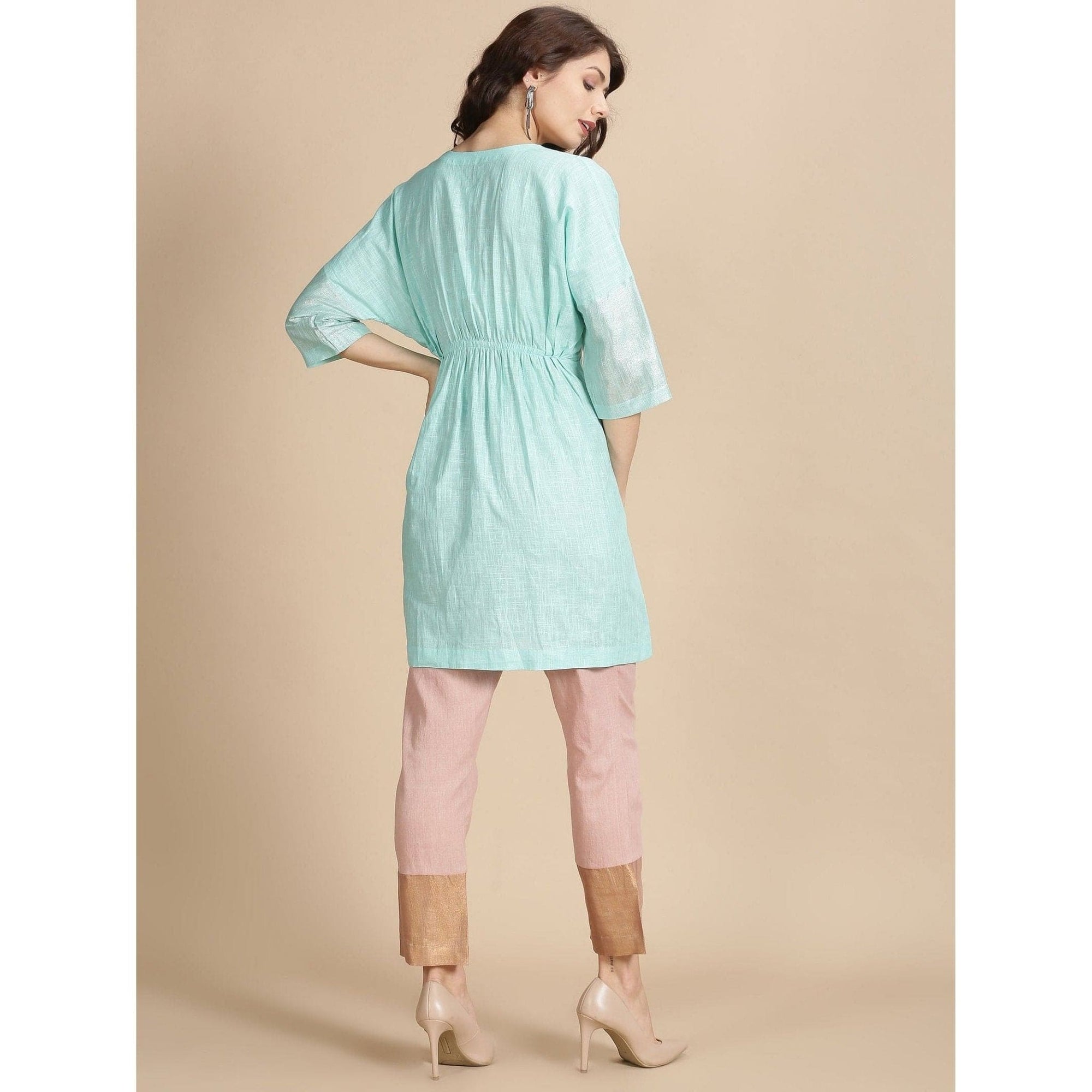 Floral Beads cluster Work kaftan dress - Sea Green - Charkha TalesFloral Beads cluster Work kaftan dress - Sea Green