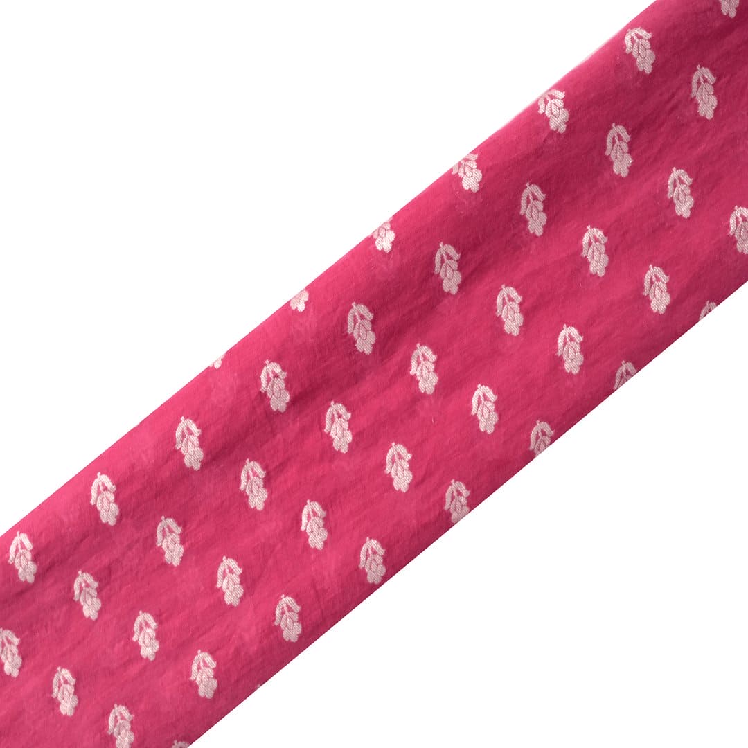 Floral Butti Silk Chanderi Fabric - Fuchsia Pink - Charkha TalesFloral Butti Silk Chanderi Fabric - Fuchsia Pink