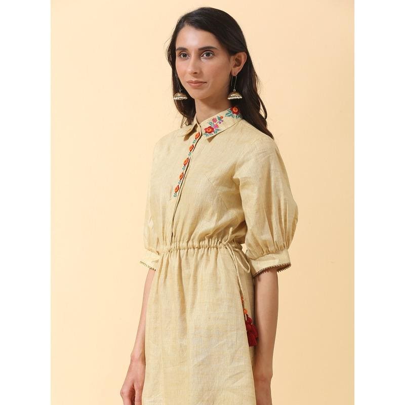 Floral Colourful Dress - Yellow - Charkha TalesFloral Colourful Dress - Yellow