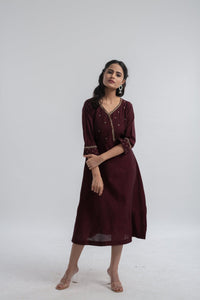 Floral Embroiderd Dress - Maroon