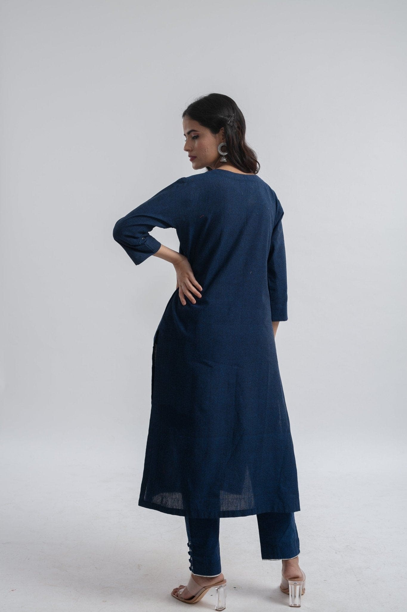 Floral Embroidered Kurta Set - Royal Blue - Charkha TalesFloral Embroidered Kurta Set - Royal Blue