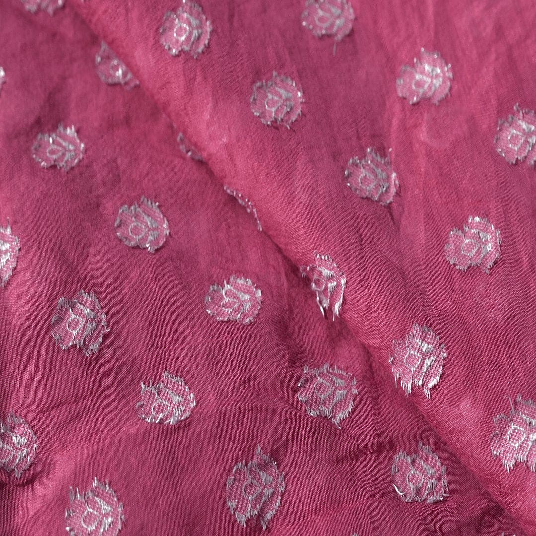 Floral Silk Chanderi Fabric - Purple - Charkha TalesFloral Silk Chanderi Fabric - Purple