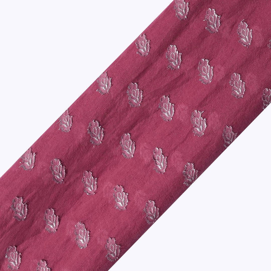Floral Silk Chanderi Fabric - Purple - Charkha TalesFloral Silk Chanderi Fabric - Purple