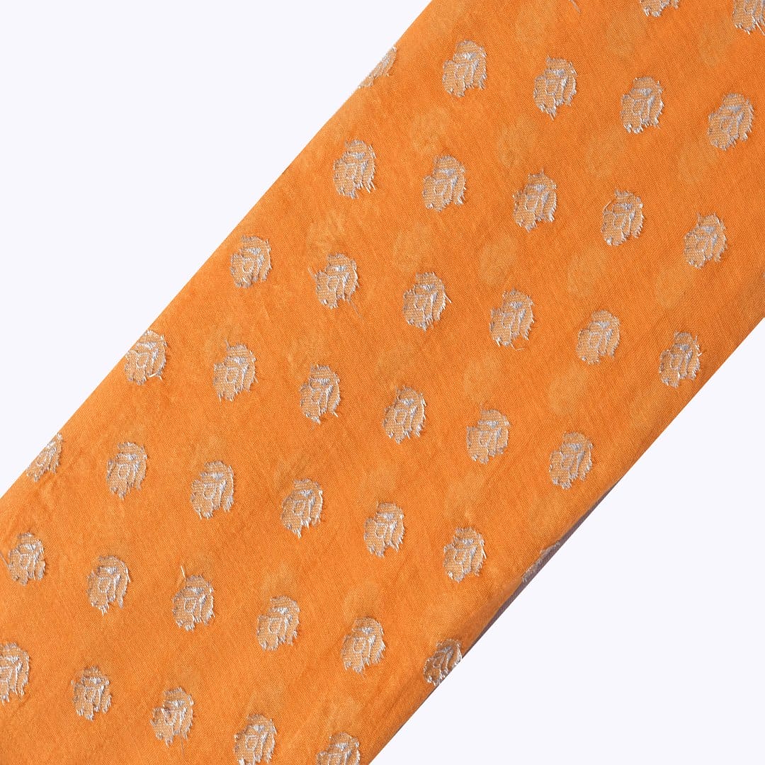 Floral Silk Fabric - Orange - Charkha TalesFloral Silk Fabric - Orange