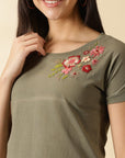 Forest Green Embroidered Women Top - Charkha TalesForest Green Embroidered Women Top