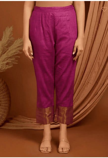 Gathered Linen Kurta Set - Purple - Charkha TalesGathered Linen Kurta Set - Purple