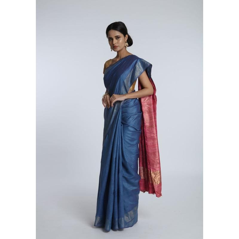 Ghiccha Silk Saree - Blue & Purple - Charkha TalesGhiccha Silk Saree - Blue & Purple