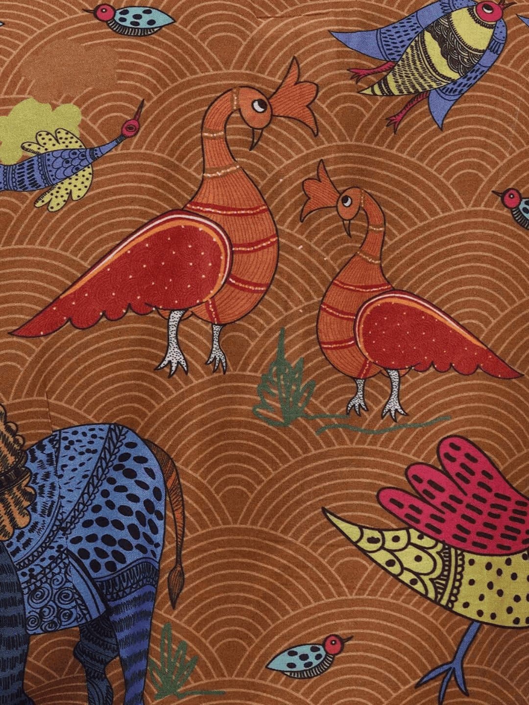 Gondh Print Silk Blouse - Brown - Charkha TalesGondh Print Silk Blouse - Brown