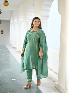 Gota Chanderi Kurta Set - Green