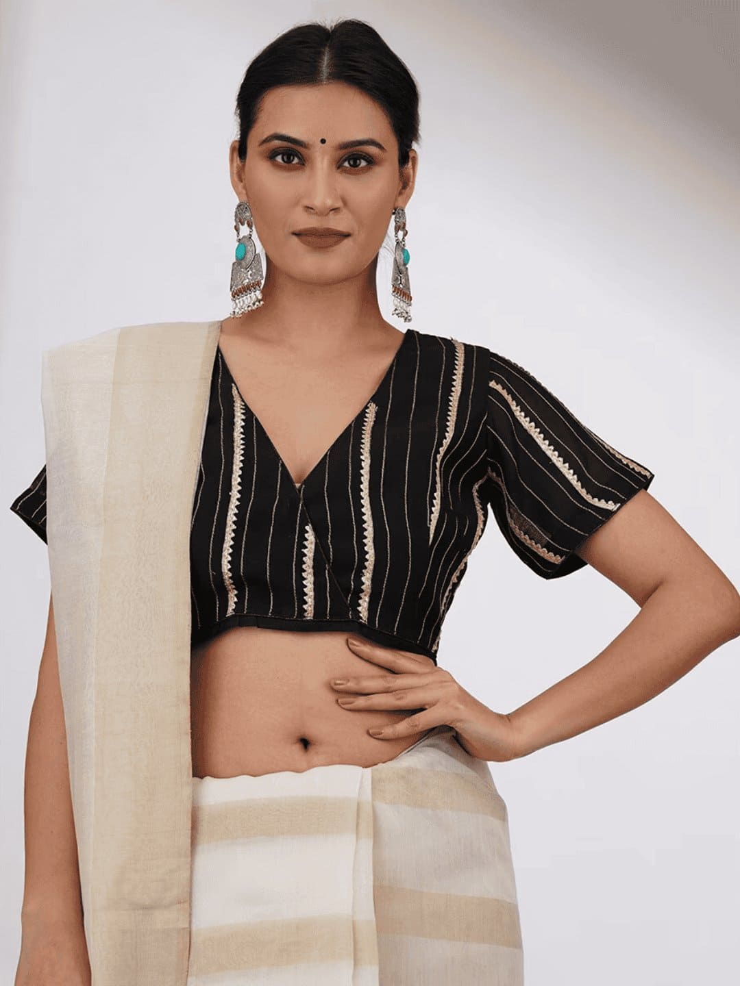 Gota Chanderi Silk Blouse - Black - Charkha TalesGota Chanderi Silk Blouse - Black