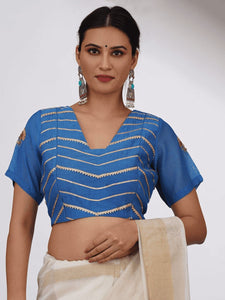 Gota Chanderi Silk Blouse - Blue