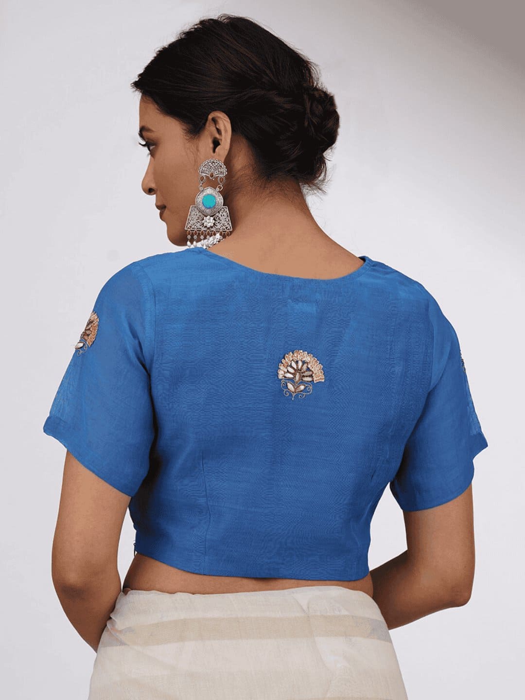 Gota Chanderi Silk Blouse - Blue - Charkha TalesGota Chanderi Silk Blouse - Blue