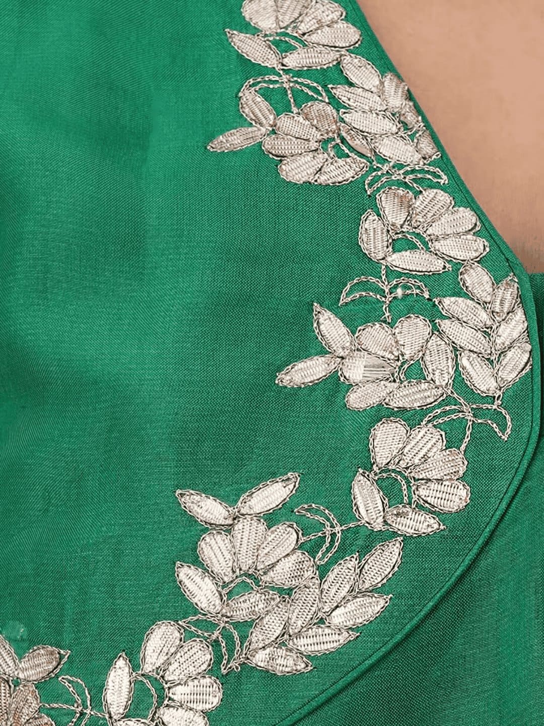 Gota Chanderi Silk Blouse - Green - Charkha TalesGota Chanderi Silk Blouse - Green