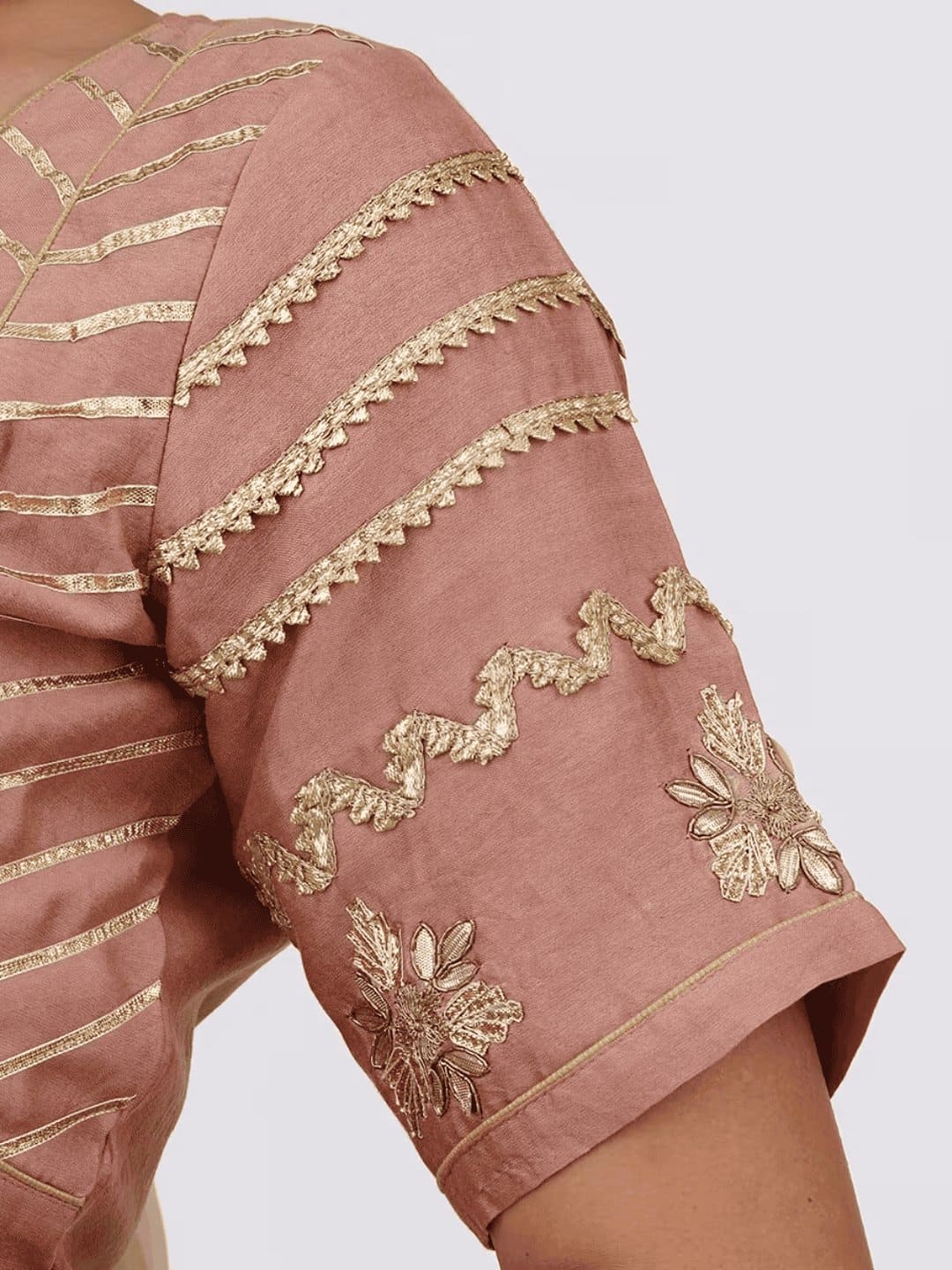 Gota Chanderi Silk Blouse - Peach - Charkha TalesGota Chanderi Silk Blouse - Peach