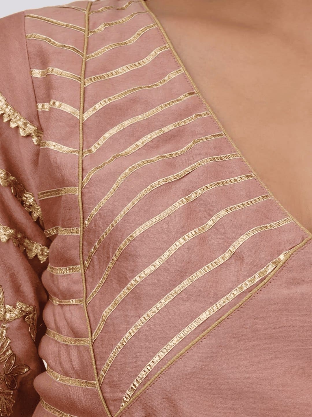 Gota Chanderi Silk Blouse - Peach - Charkha TalesGota Chanderi Silk Blouse - Peach