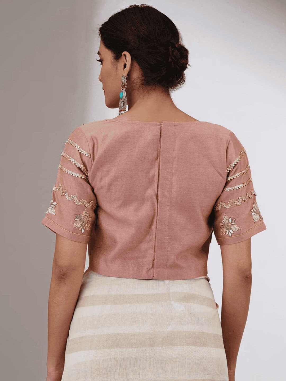 Gota Chanderi Silk Blouse - Peach - Charkha TalesGota Chanderi Silk Blouse - Peach