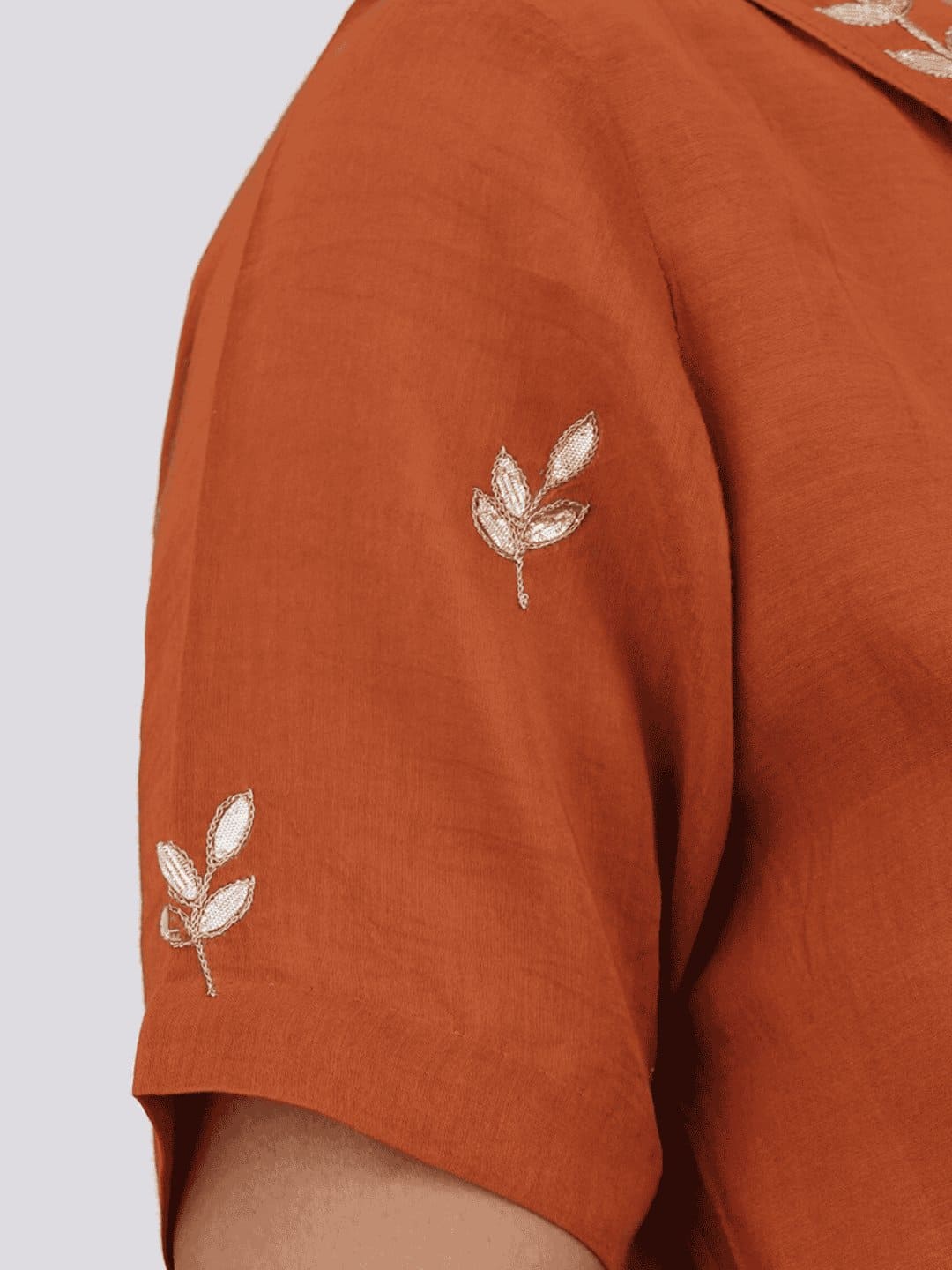 Gota Chanderi Silk Blouse - Rust Orange - Charkha TalesGota Chanderi Silk Blouse - Rust Orange