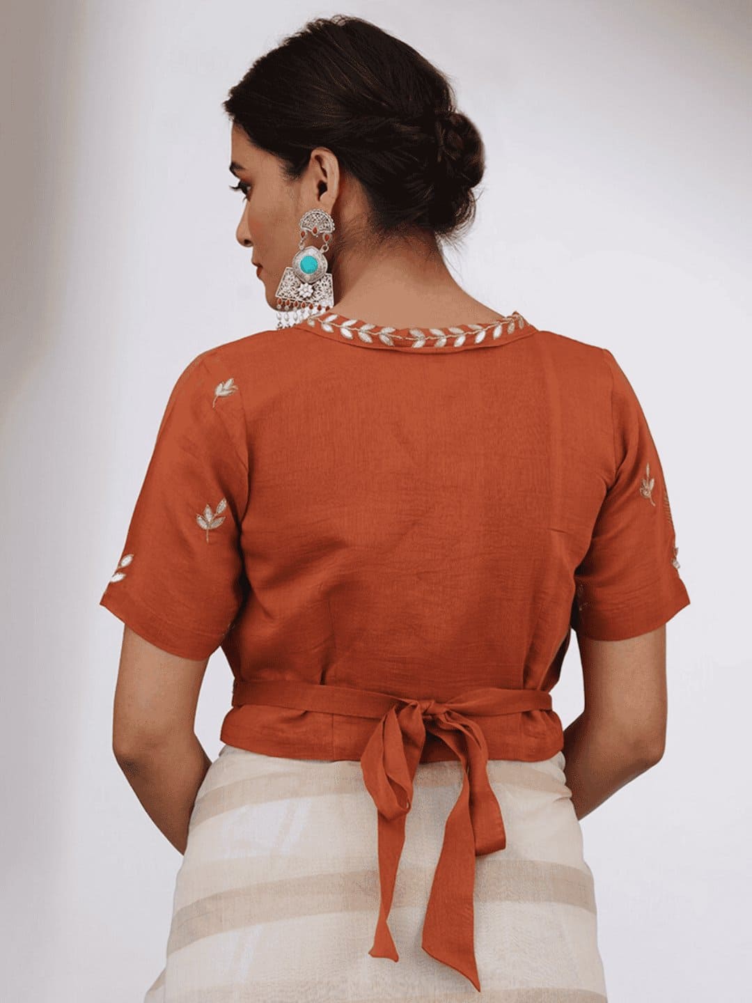 Gota Chanderi Silk Blouse - Rust Orange - Charkha TalesGota Chanderi Silk Blouse - Rust Orange