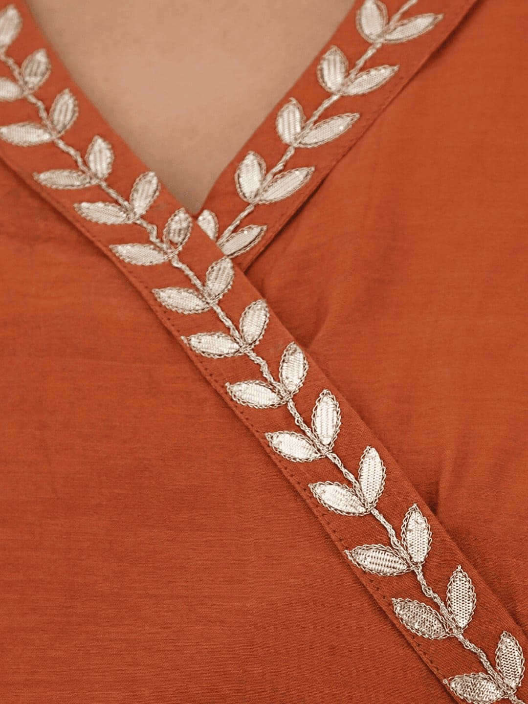 Gota Chanderi Silk Blouse - Rust Orange - Charkha TalesGota Chanderi Silk Blouse - Rust Orange