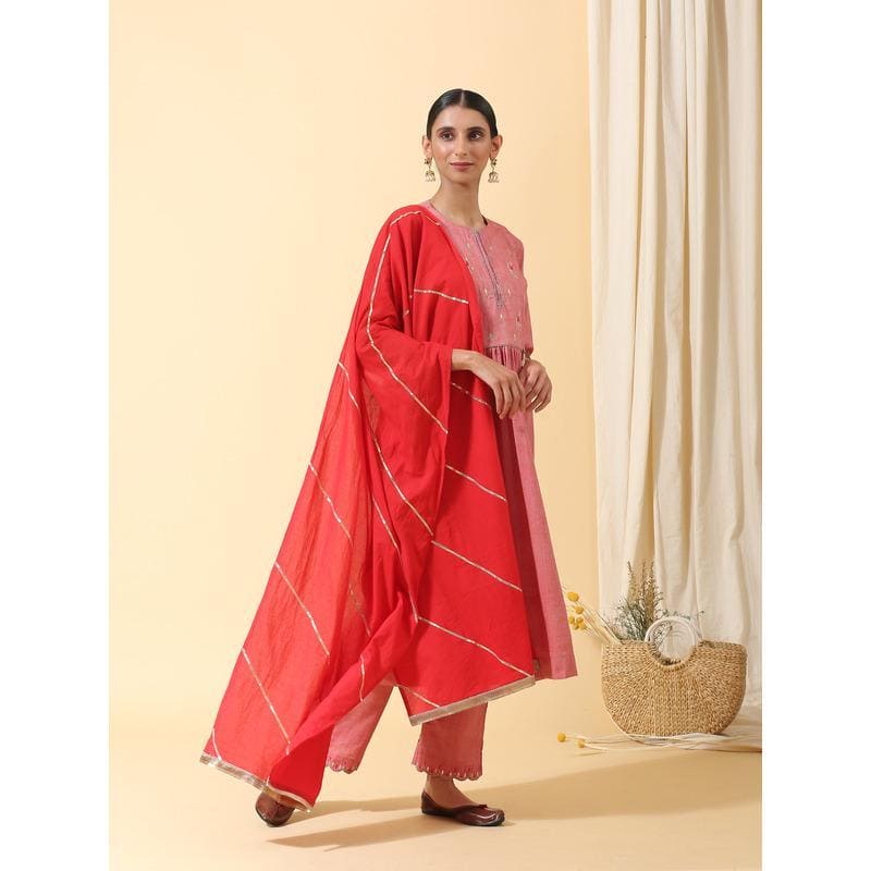 Gota Festive Kurta Set - Pink - Charkha TalesGota Festive Kurta Set - Pink