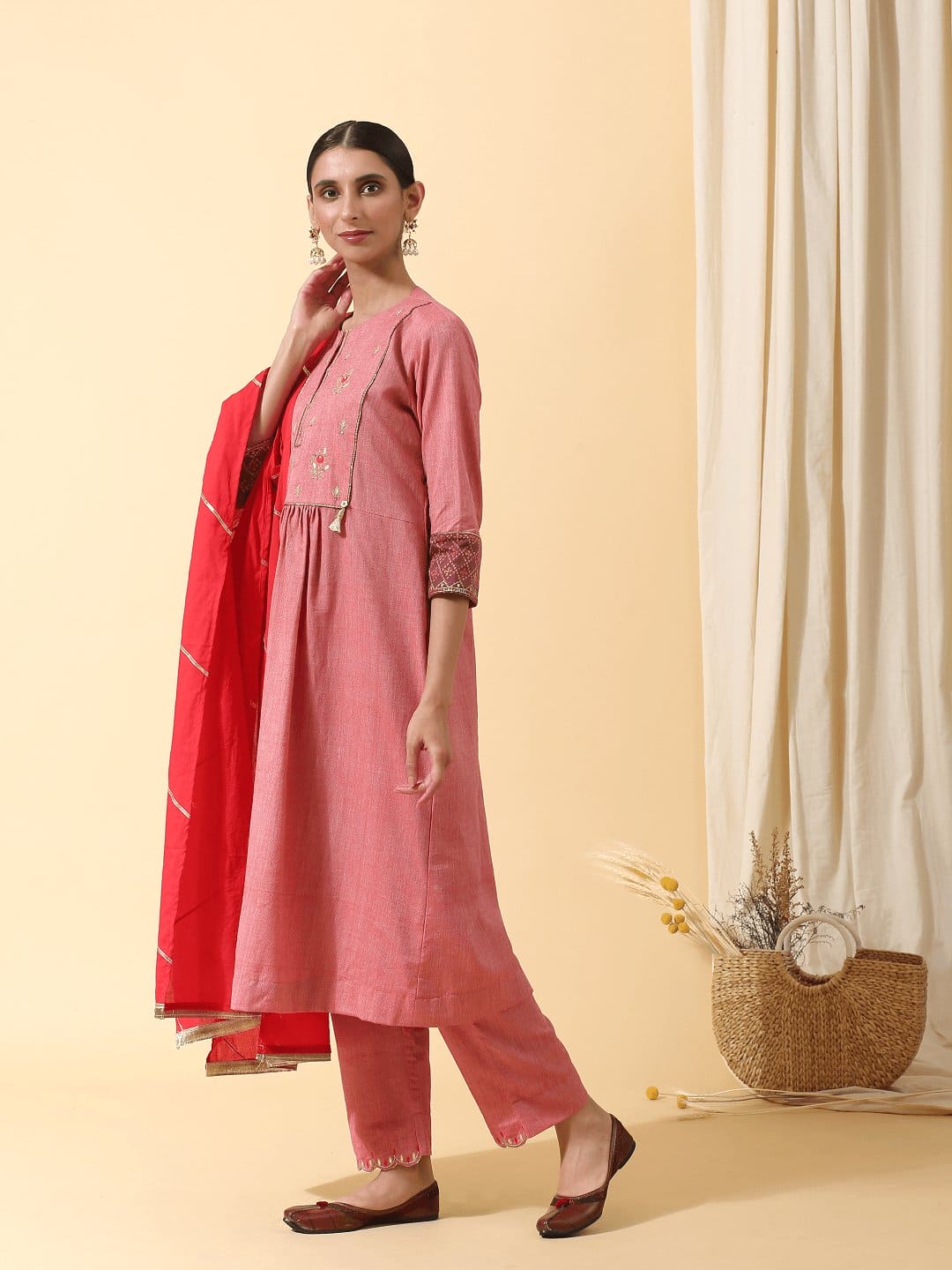 Gota Festive Kurta Set - Pink - Charkha TalesGota Festive Kurta Set - Pink