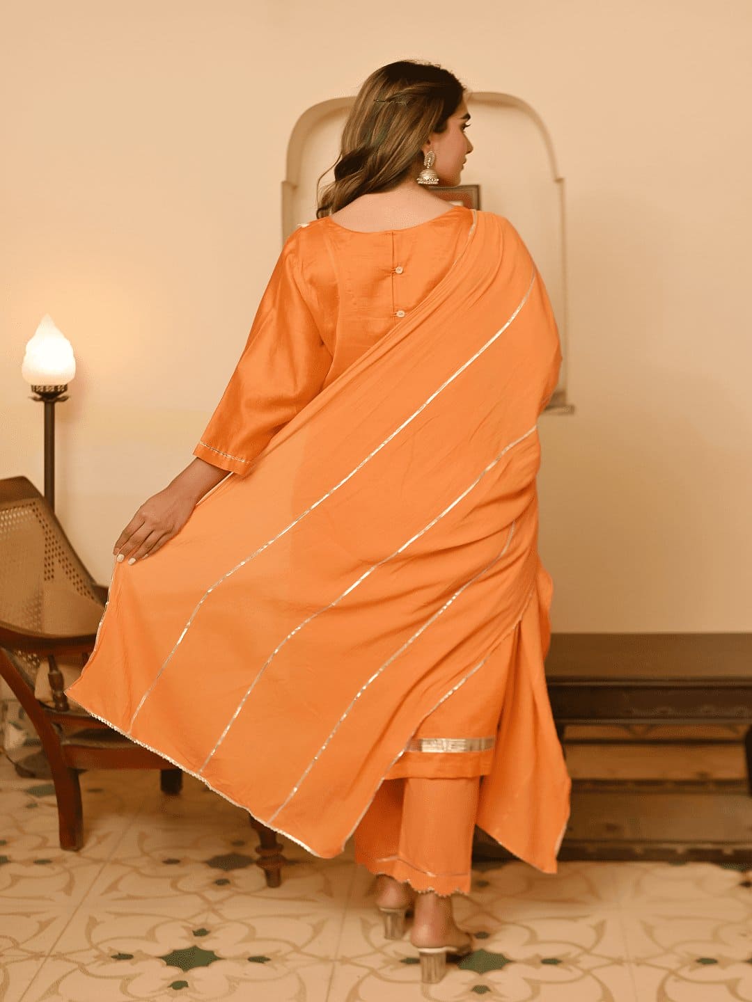 Gota Patti Work Kurta Set - Orange - Charkha TalesGota Patti Work Kurta Set - Orange