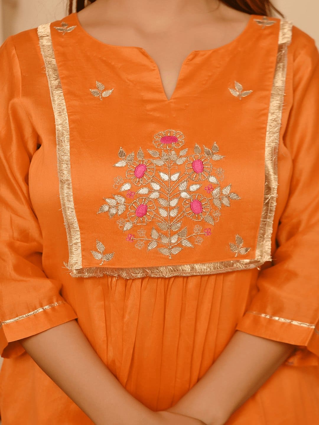 Gota Patti Work Kurta Set - Orange - Charkha TalesGota Patti Work Kurta Set - Orange