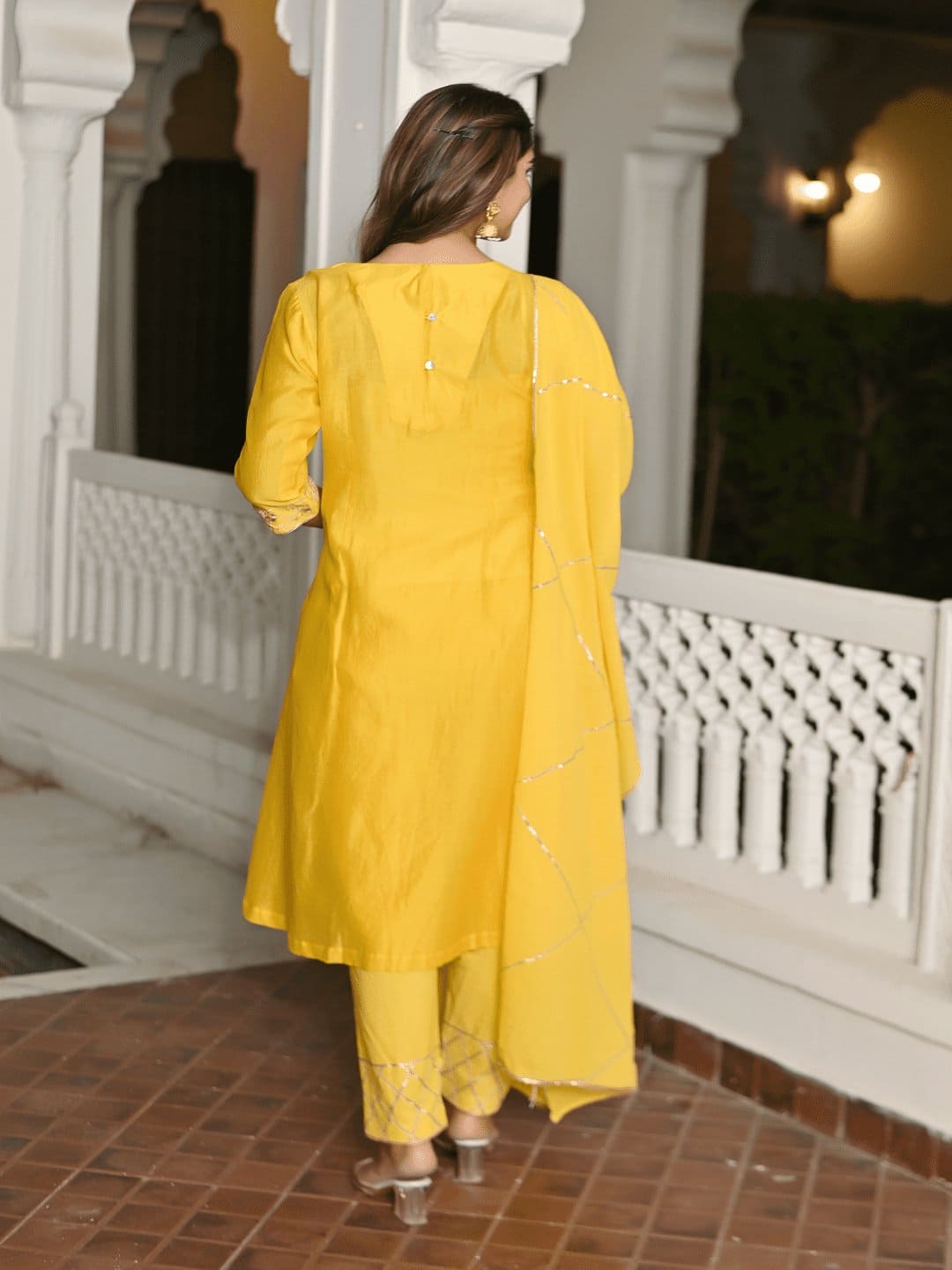 Gotta Chanderi Women Kurta Set - Yellow - Charkha TalesGotta Chanderi Women Kurta Set - Yellow