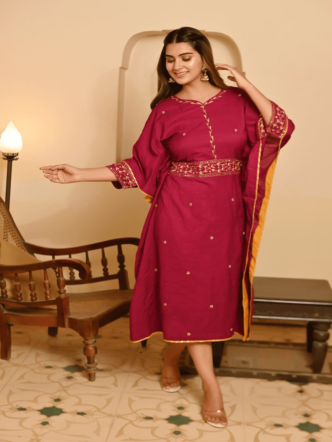 Gotta Compliments Kaftaan - Majenta - Charkha TalesGotta Compliments Kaftaan - Majenta