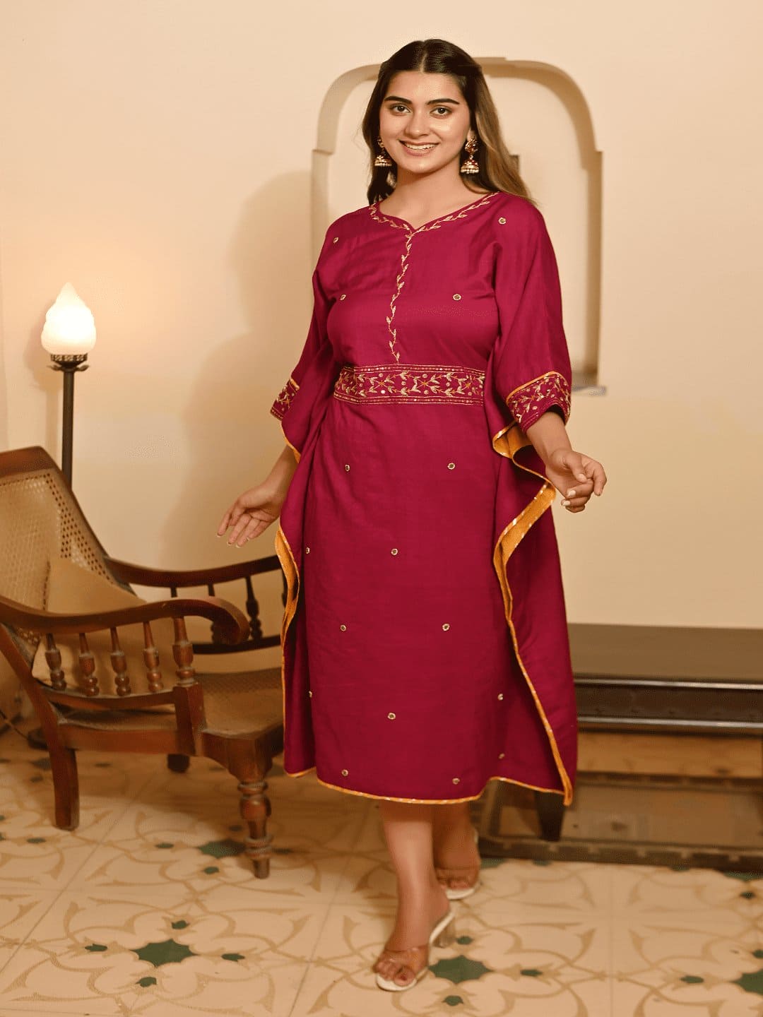 Gotta Compliments Kaftaan - Majenta - Charkha TalesGotta Compliments Kaftaan - Majenta