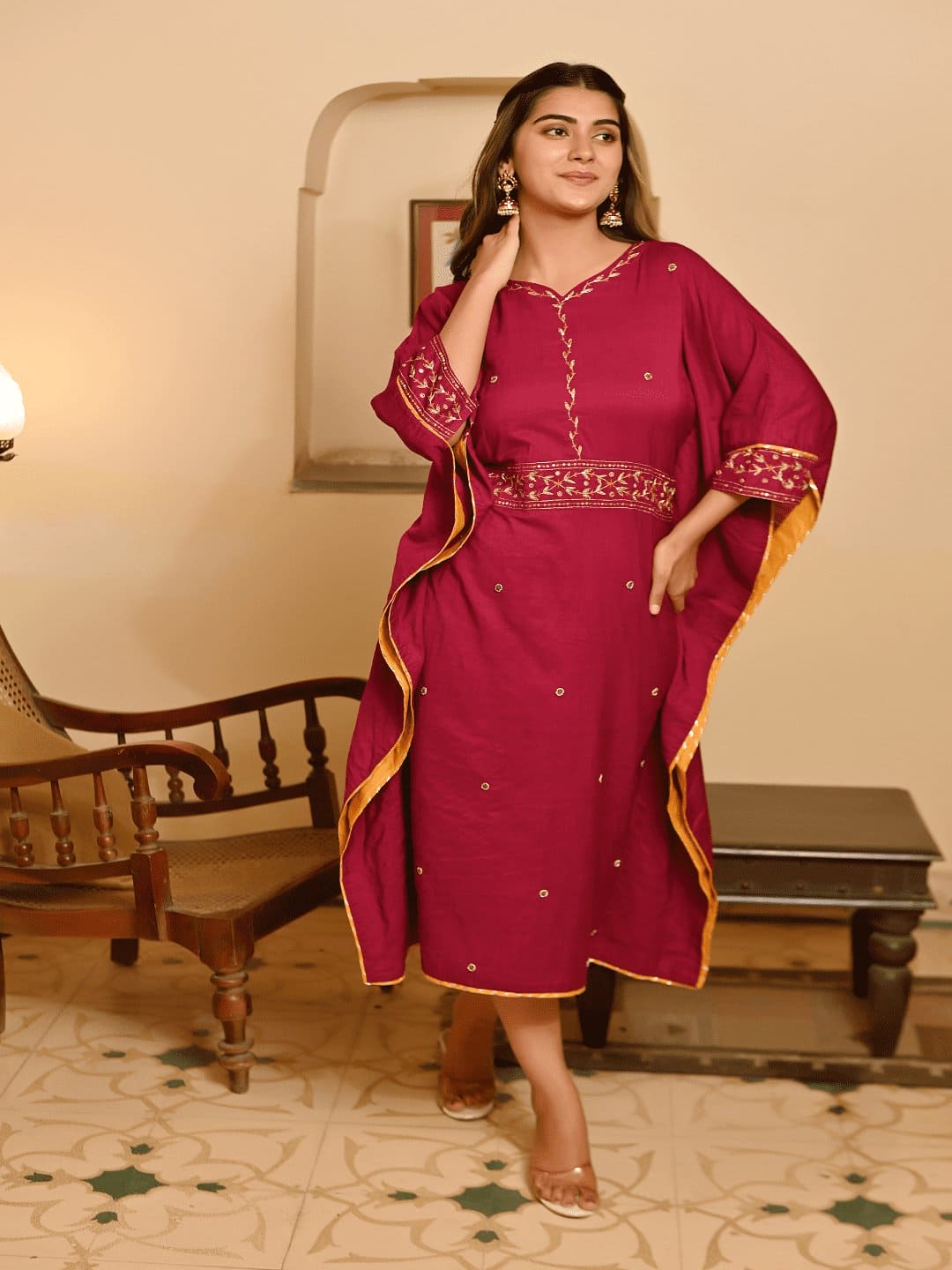 Gotta Compliments Kaftaan - Majenta - Charkha TalesGotta Compliments Kaftaan - Majenta