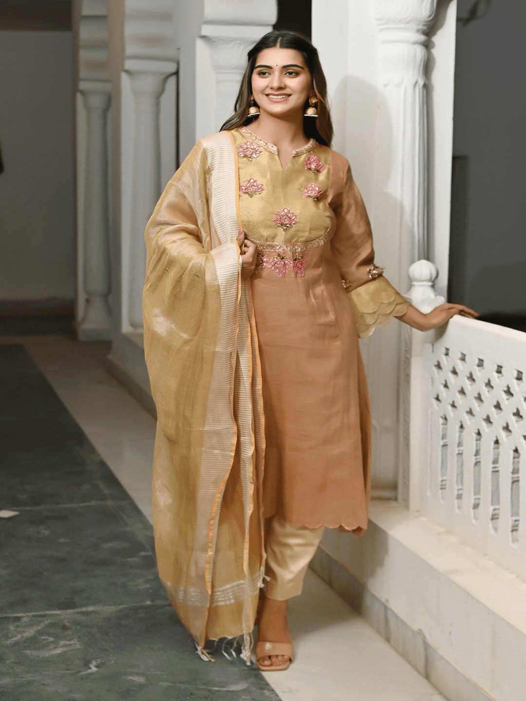 Gotta Compliments Kurta Set - Peach - Charkha TalesGotta Compliments Kurta Set - Peach