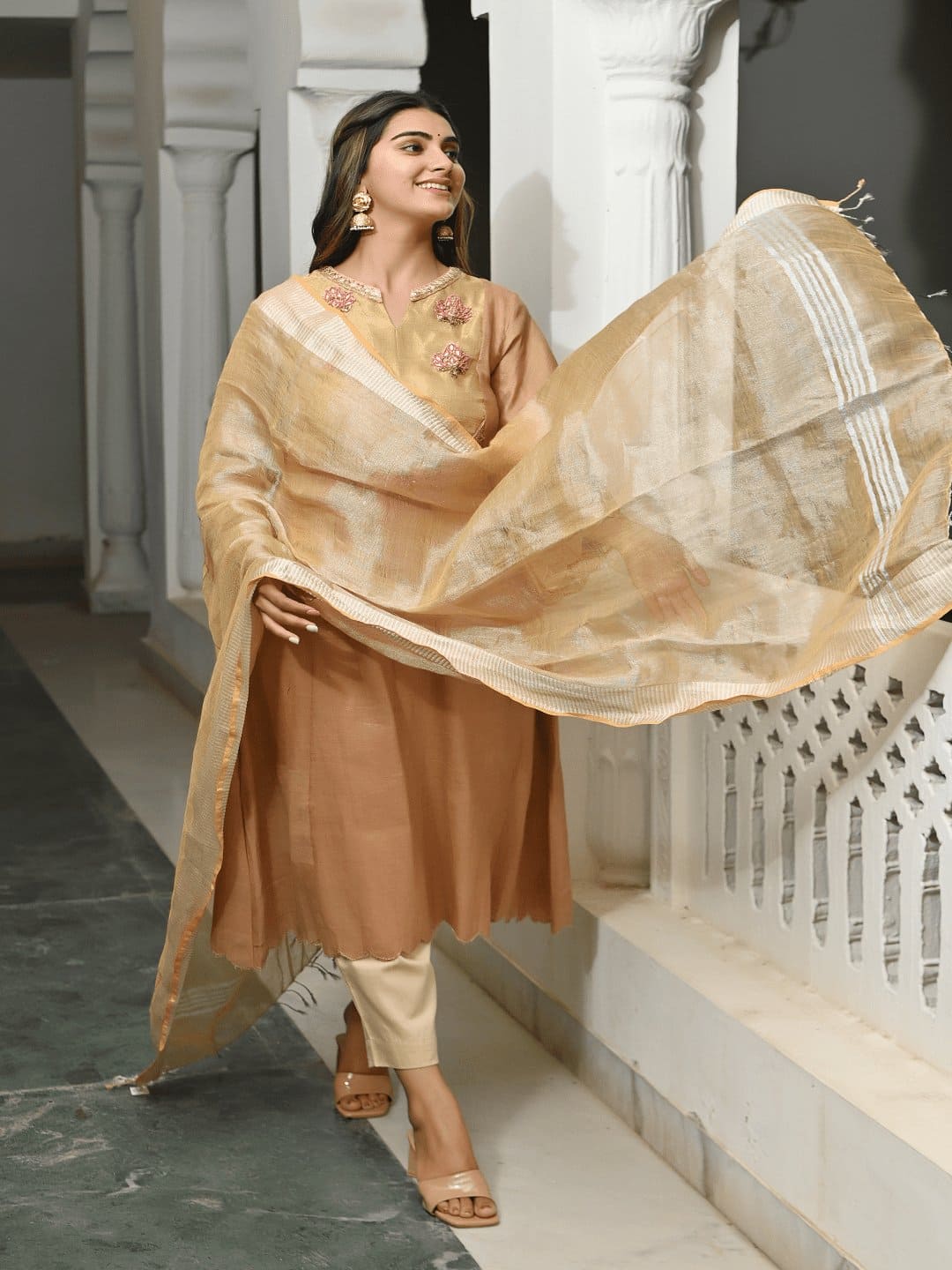 Gotta Compliments Kurta Set - Peach - Charkha TalesGotta Compliments Kurta Set - Peach