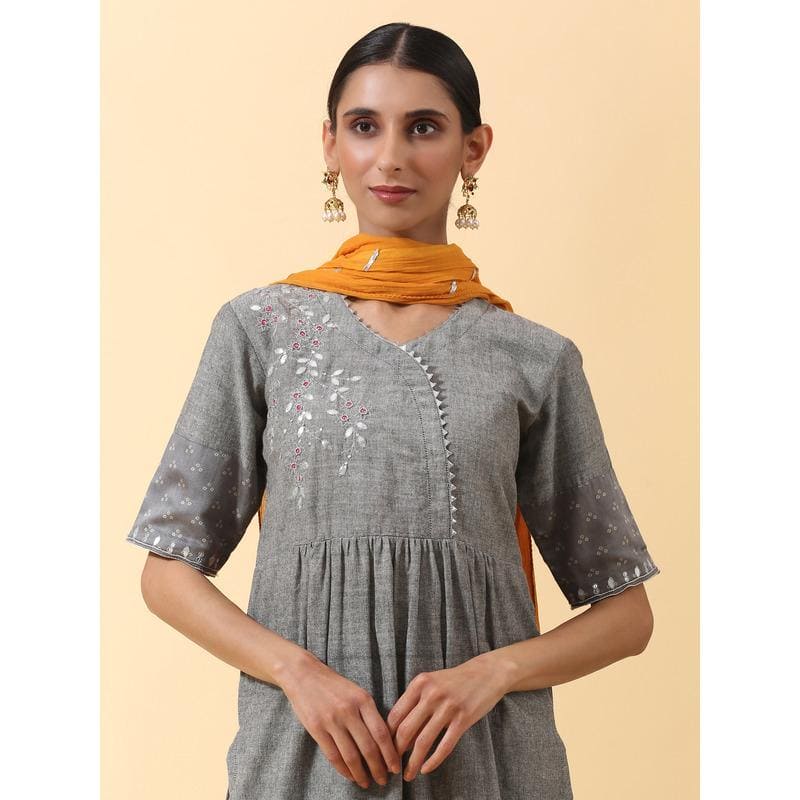 Gotta Kurta - Sharara Set - Grey - Charkha TalesGotta Kurta - Sharara Set - Grey