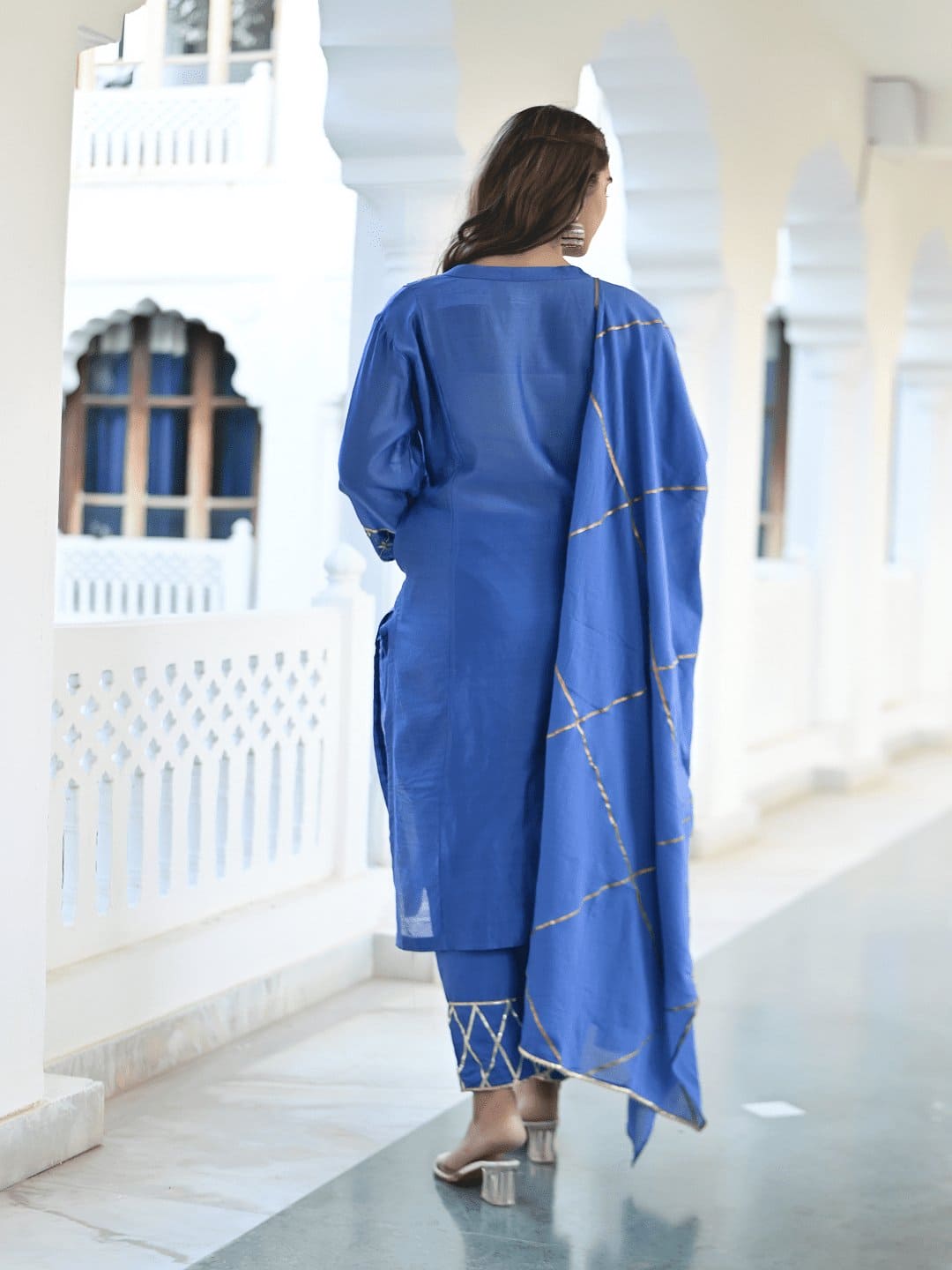 Gotta Silk Kurta Set - Royal Blue - Charkha TalesGotta Silk Kurta Set - Royal Blue