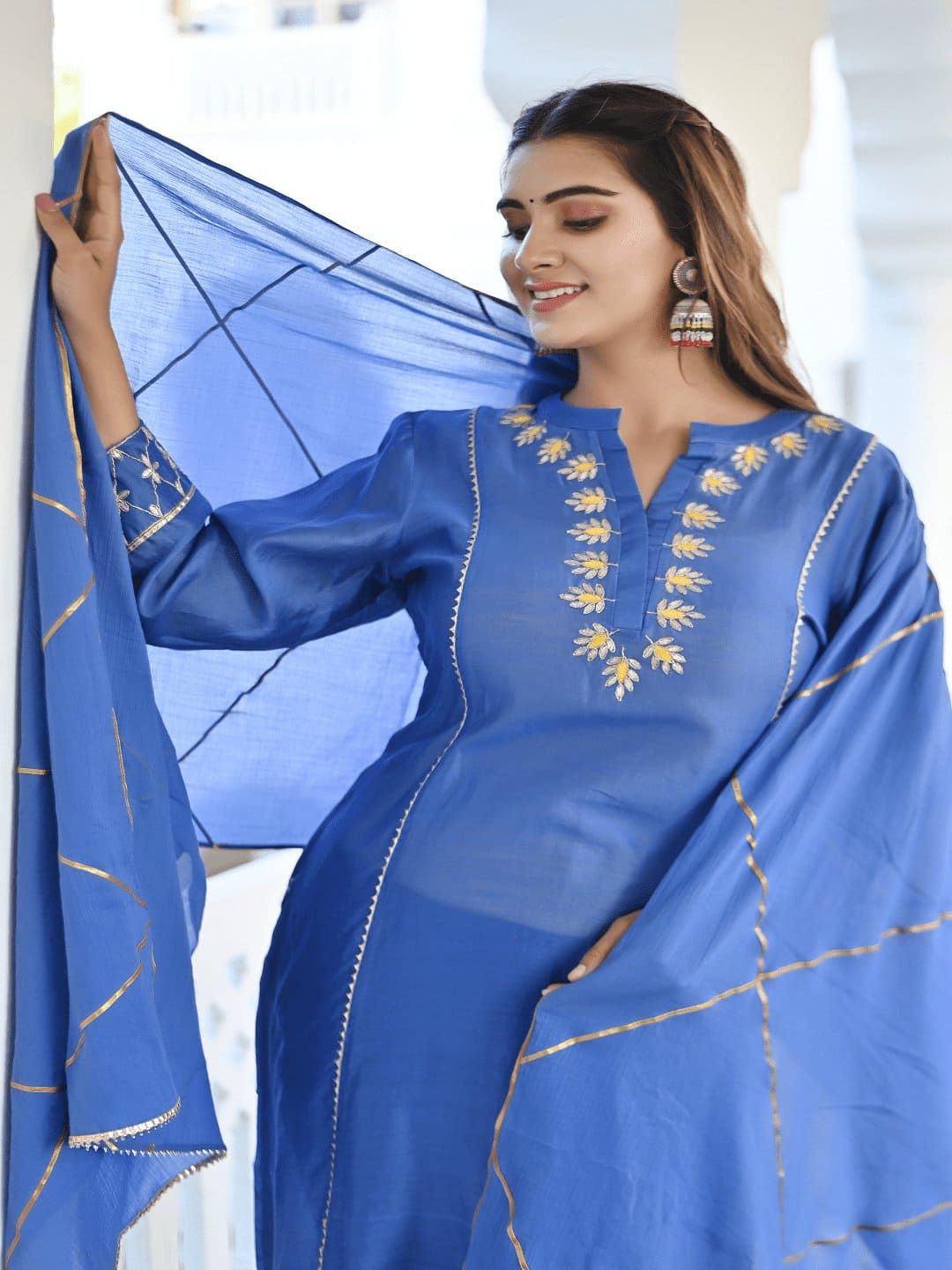 Gotta Silk Kurta Set - Royal Blue - Charkha TalesGotta Silk Kurta Set - Royal Blue